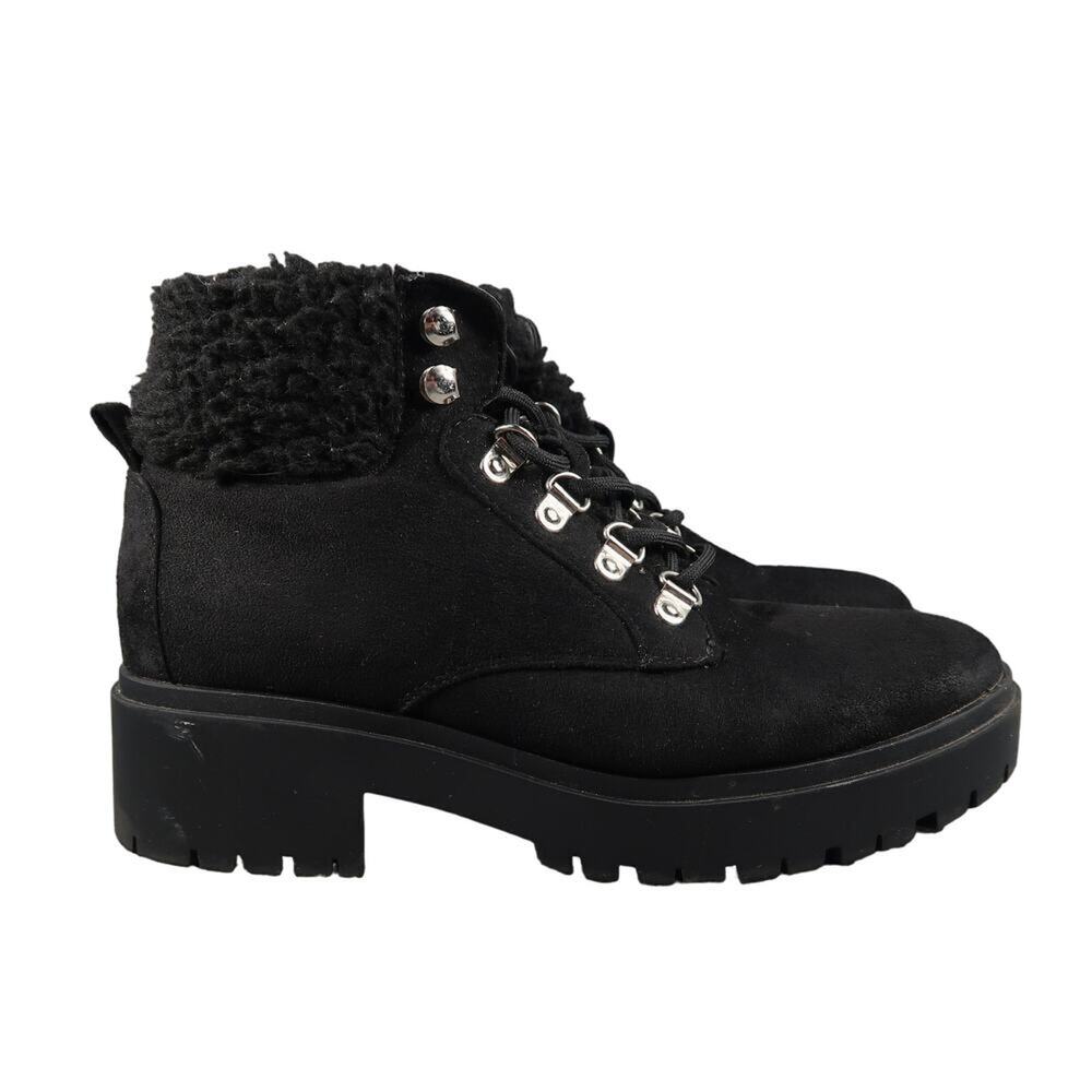 Top Moda Shoes Womens 7.5 Ankle Boots Black Lace Up Chunky Block Heel Winter